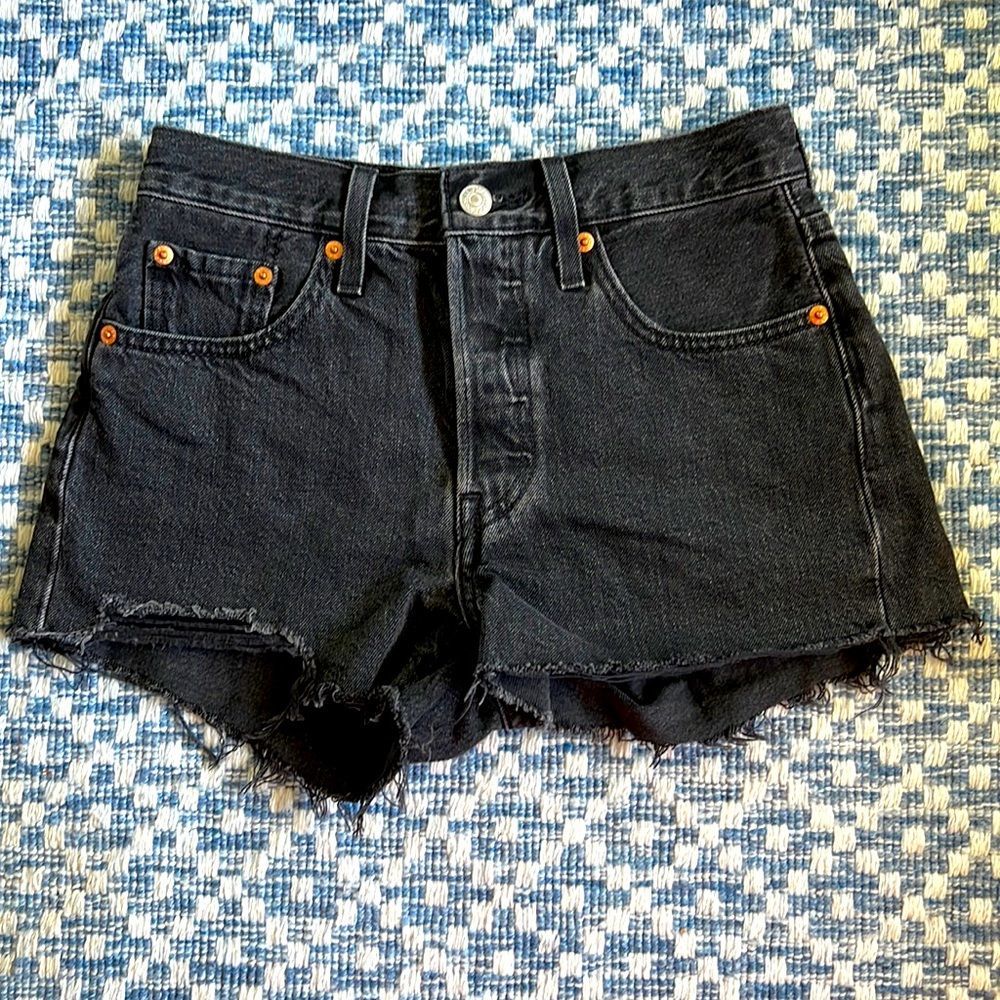 Levi's Black Distressed Denim Cutoff Shorts